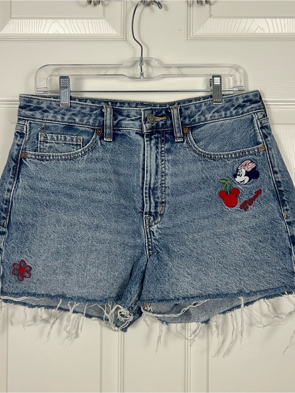 Old Navy x Disney Jean Shorts Womens 10 Blue Embroidered Minnie Mouse Cutoff Y2K